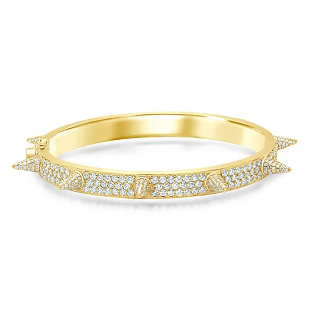 10K 8.23-8.37CT 3 ROW DIAMOND BANGLE WITH DIAMOND SPIKES