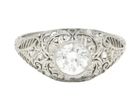 1910 Edwardian 0.81 CTW Old European Diamond Platinum Bombé Antique Engagement Ring GIA