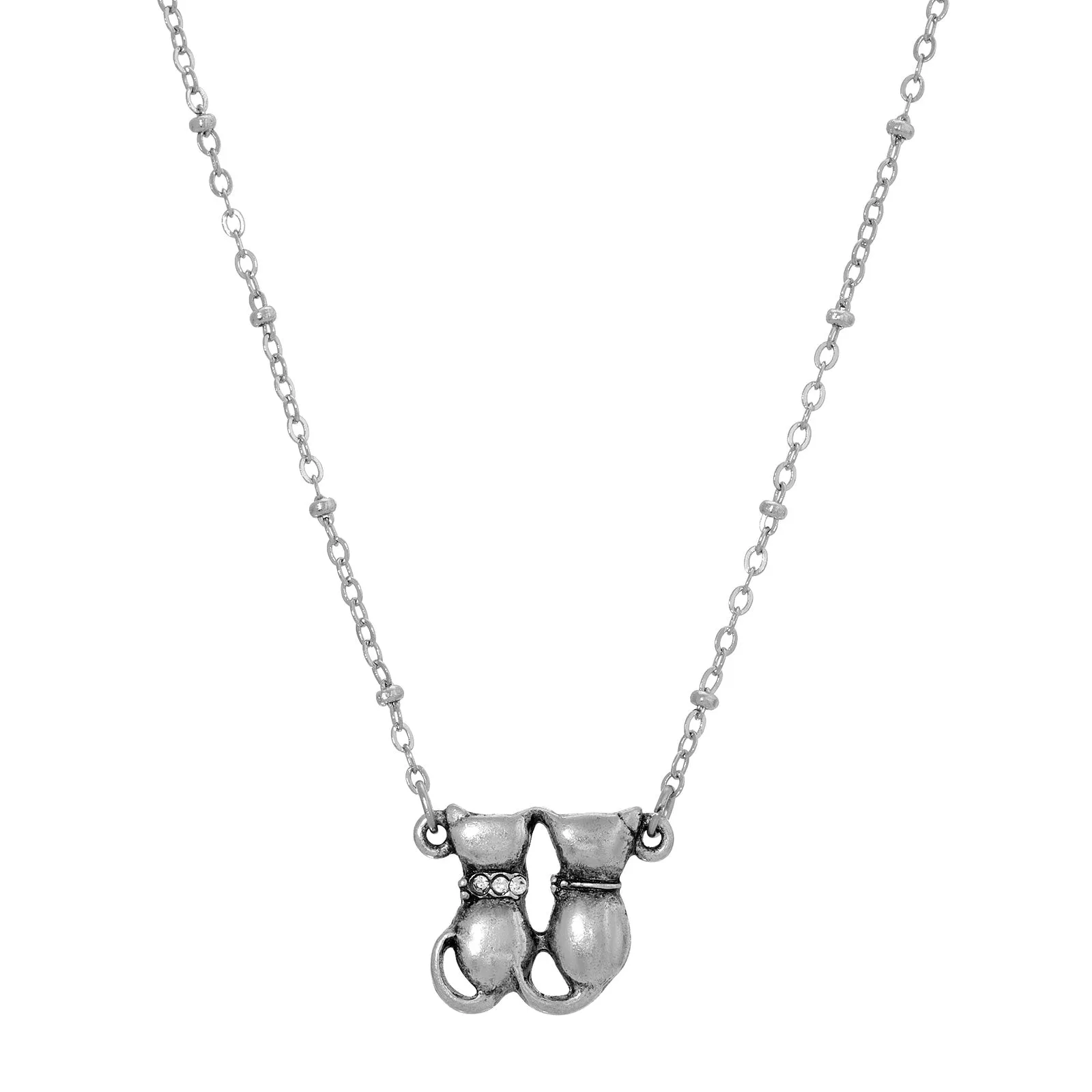 1928 Jewelry&reg; Silver Tone Double Cat Crystal Necklace 16" Adj.