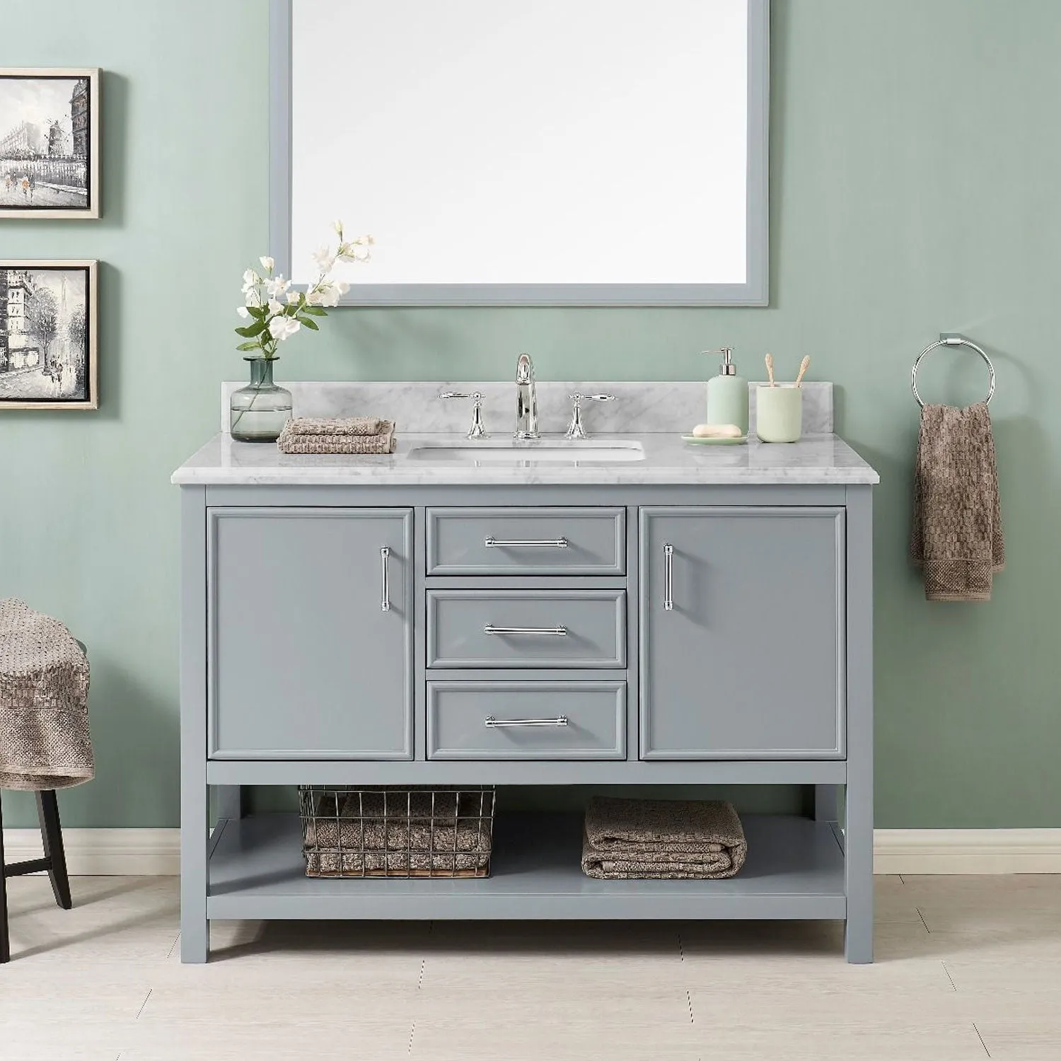 2 Doors & 3 Drawers Double Vanity Unit