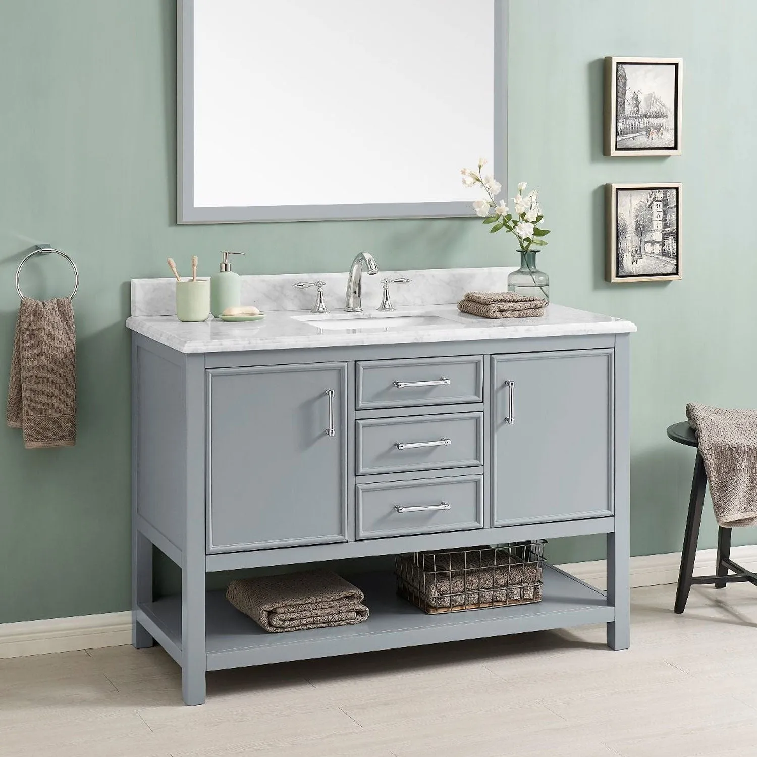 2 Doors & 3 Drawers Double Vanity Unit