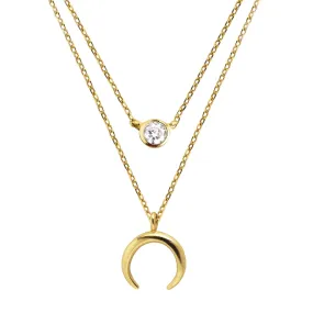 2 Pack Gold Diamond   Mini Moonset Necklace