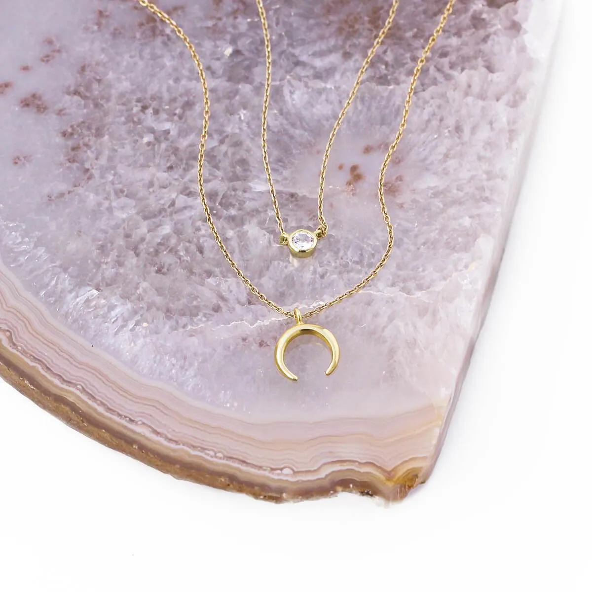 2 Pack Gold Diamond   Mini Moonset Necklace