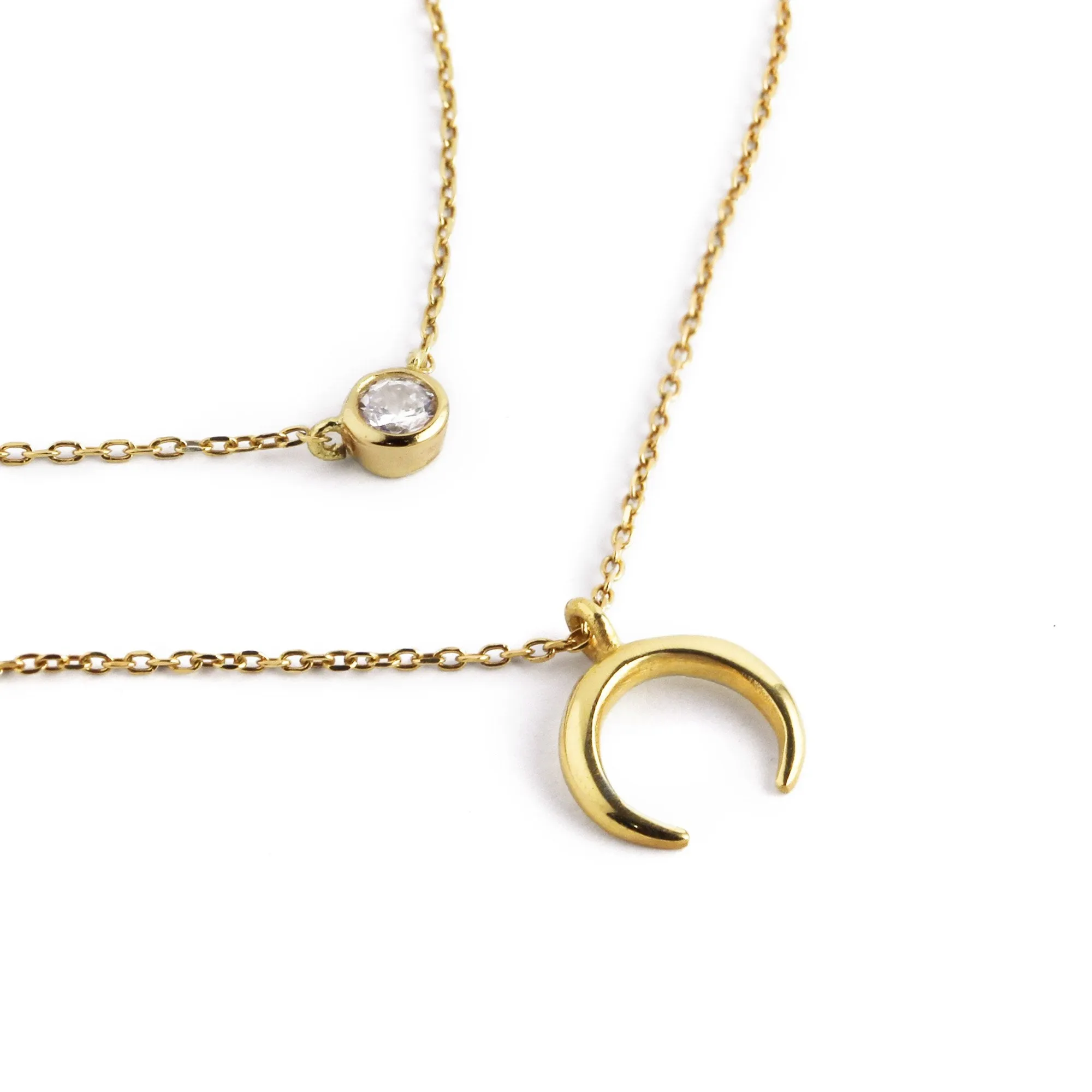 2 Pack Gold Diamond   Mini Moonset Necklace