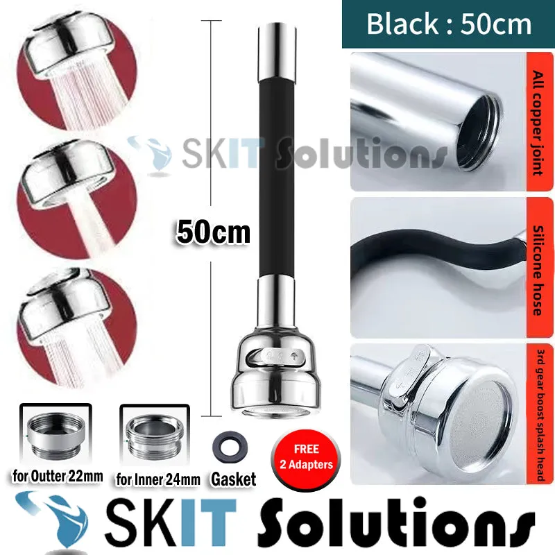 360° Brass Splash-Proof Faucet Extension Pipe Kitchen Bathroom Water Tap Sink Extender with 3 Modes Spray Head FREE 2 Adapters