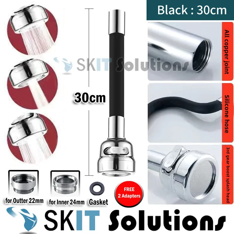 360° Brass Splash-Proof Faucet Extension Pipe Kitchen Bathroom Water Tap Sink Extender with 3 Modes Spray Head FREE 2 Adapters