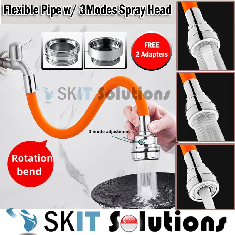 360° Brass Splash-Proof Faucet Extension Pipe Kitchen Bathroom Water Tap Sink Extender with 3 Modes Spray Head FREE 2 Adapters