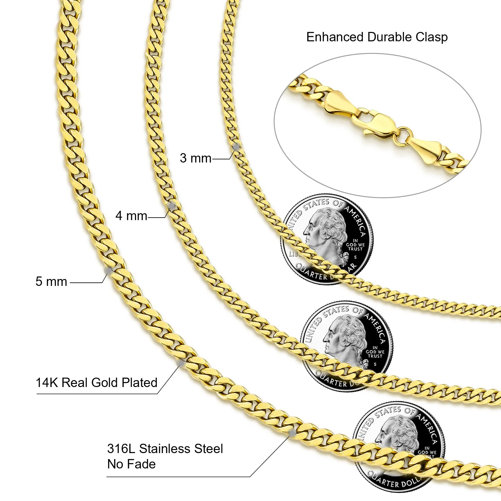 3mm 14K Gold/White Gold Flat Cuban Curb Chain