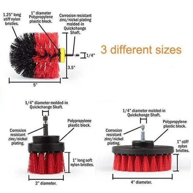 3Pcs/Set Drill Scrubber Brush All-Purpose Cleaner for Bathroom/Kitchen Surfaces