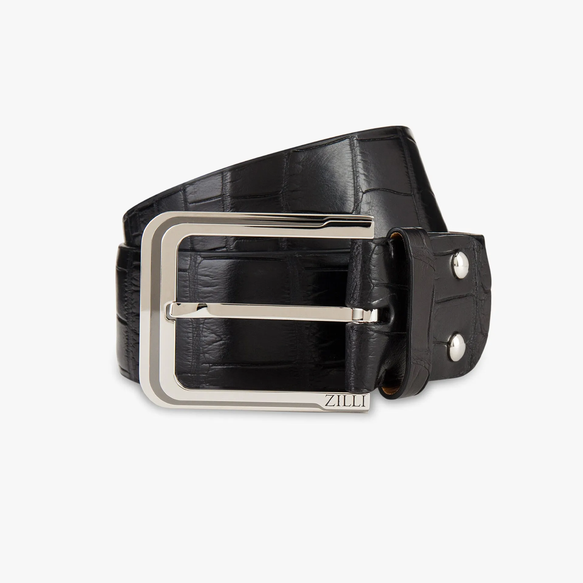 40MM Crocodile Skin Belt with Strates Gold and Palladium-Finish Buckle