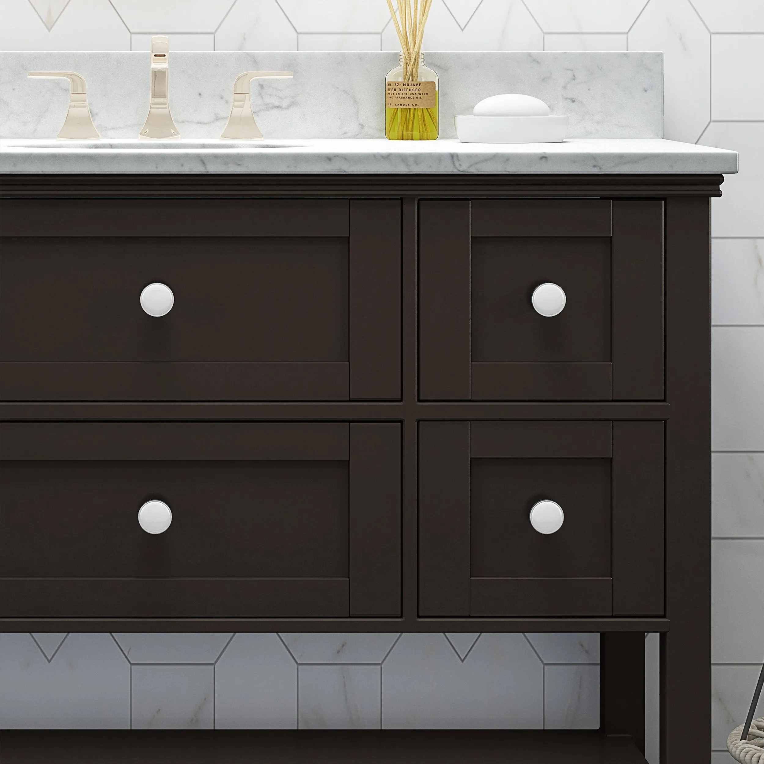 48" Wood Single Sink Bathroom Vanity with Marble Counter Top with Carrara White Marble - NH688703