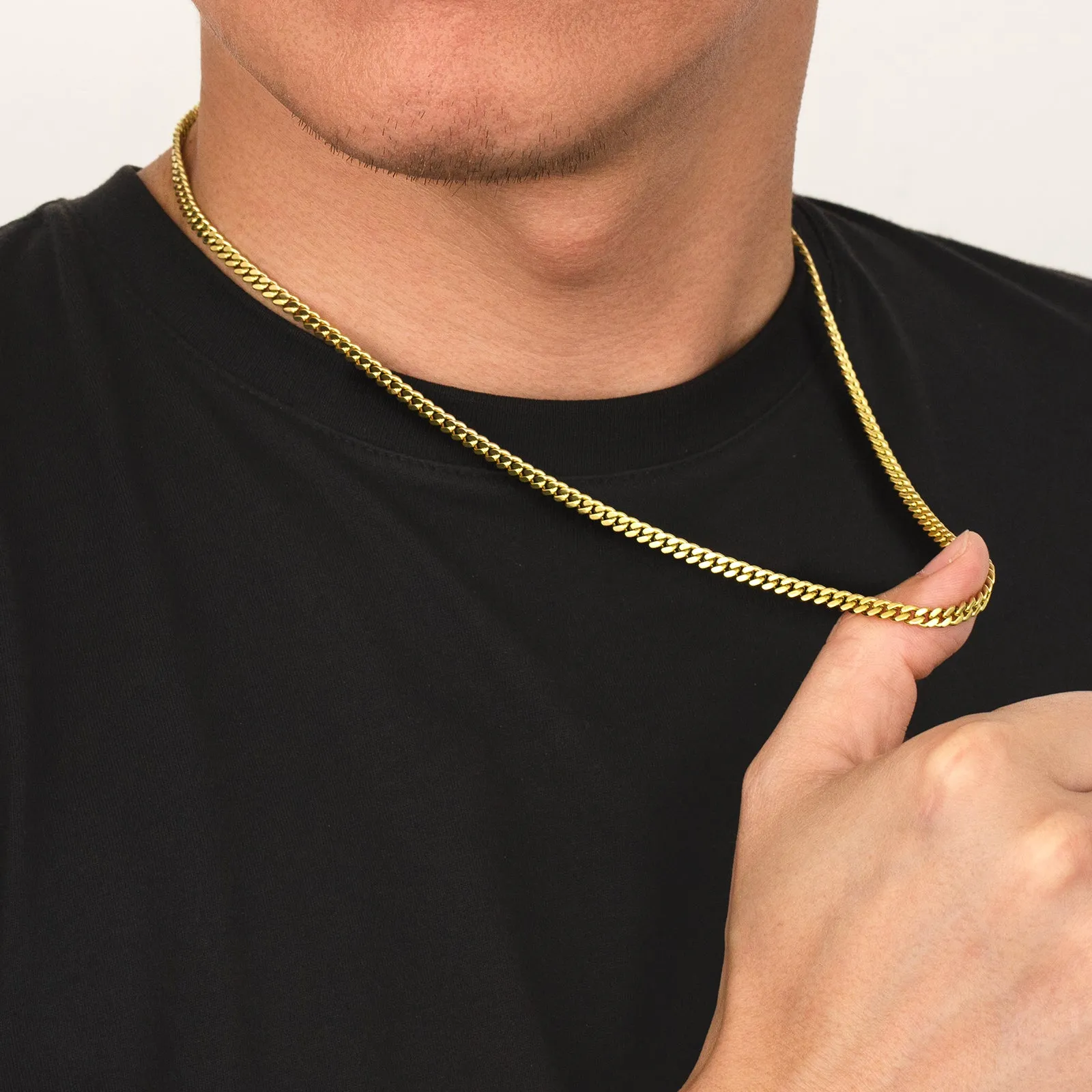 4mm 14K Gold/White Gold Flat Cuban Curb Chain