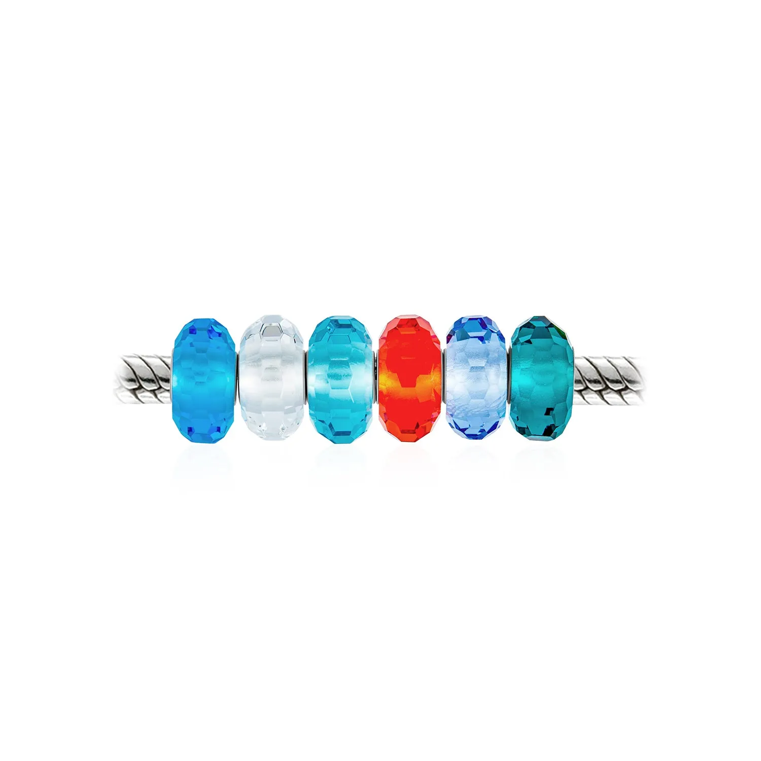 6 Opaque Translucent Multi Color Glass Faceted Charm Bead .925 Silver