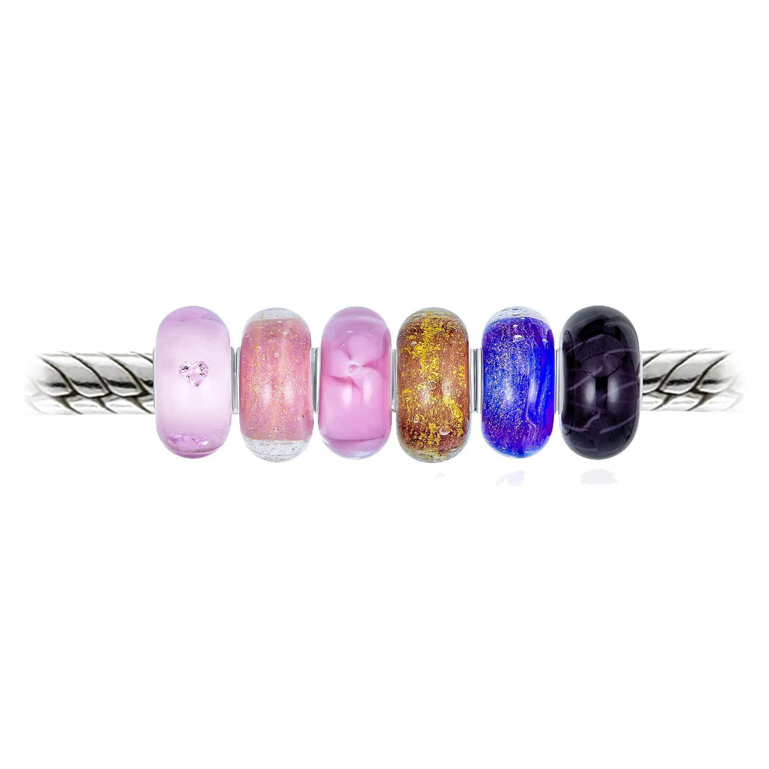 6 Opaque Translucent Multi Color Glass Faceted Charm Bead .925 Silver