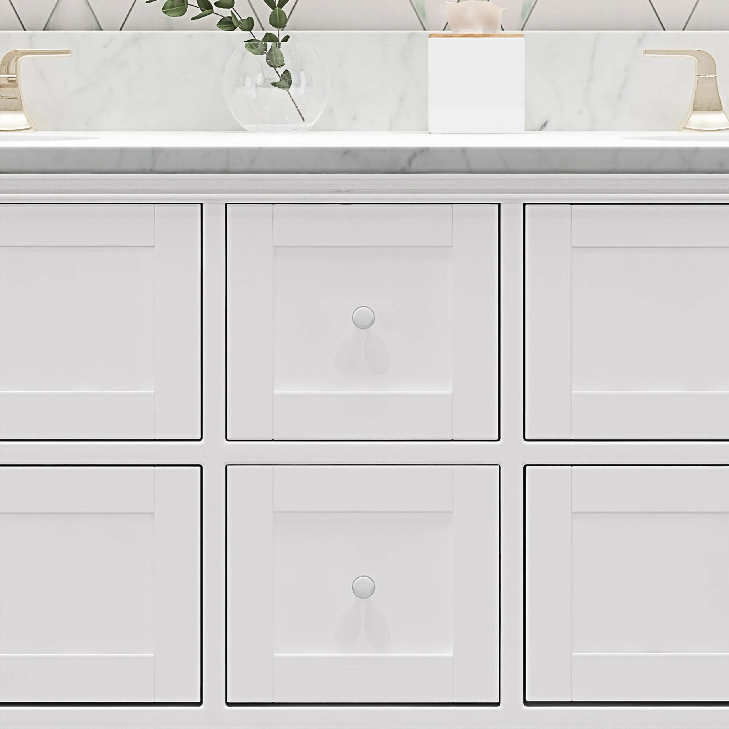 60" Wood Double Sink Bathroom Vanity with Marble Counter Top with Carrara White Marble - NH988703