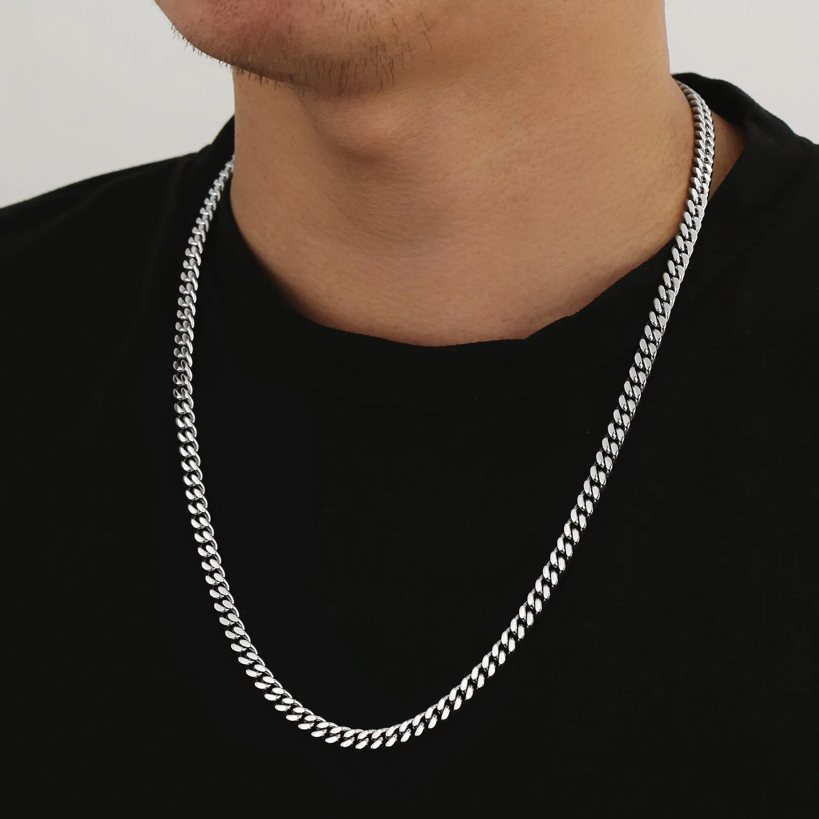 6mm 14K Gold/White Gold Flat Cuban Curb Chain