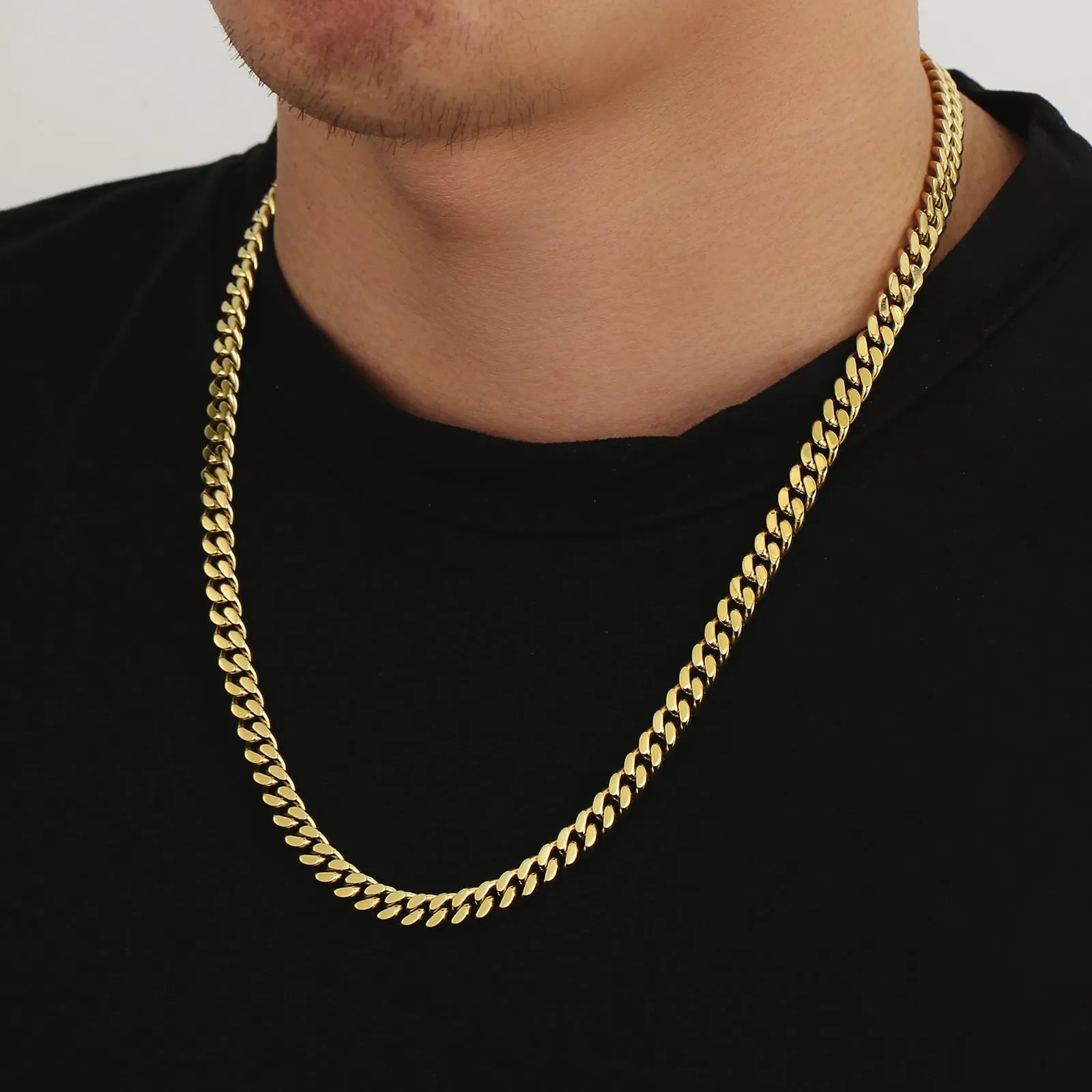 7mm 14K Gold/White Gold Flat Cuban Curb Chain