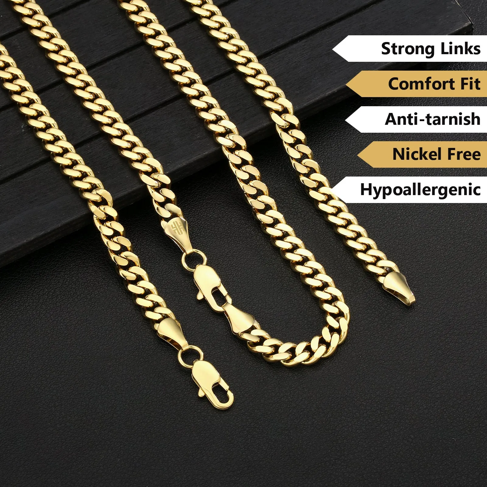 7mm 14K Gold/White Gold Flat Cuban Curb Chain