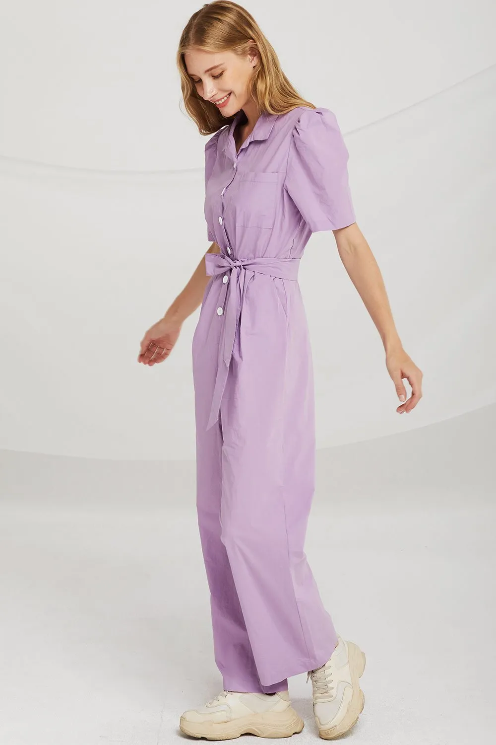 Alice Puff Sleeve Jumpsuit w/Belt