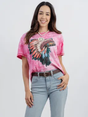 American Bling Women Tie Dye Native Headdress Graphic Short Sleeve Relaxed Fit Tee AB-T3006 (Prepack 7 Pcs)