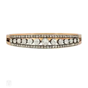 Antique graduated diamond and rose gold half-hoop bracelet