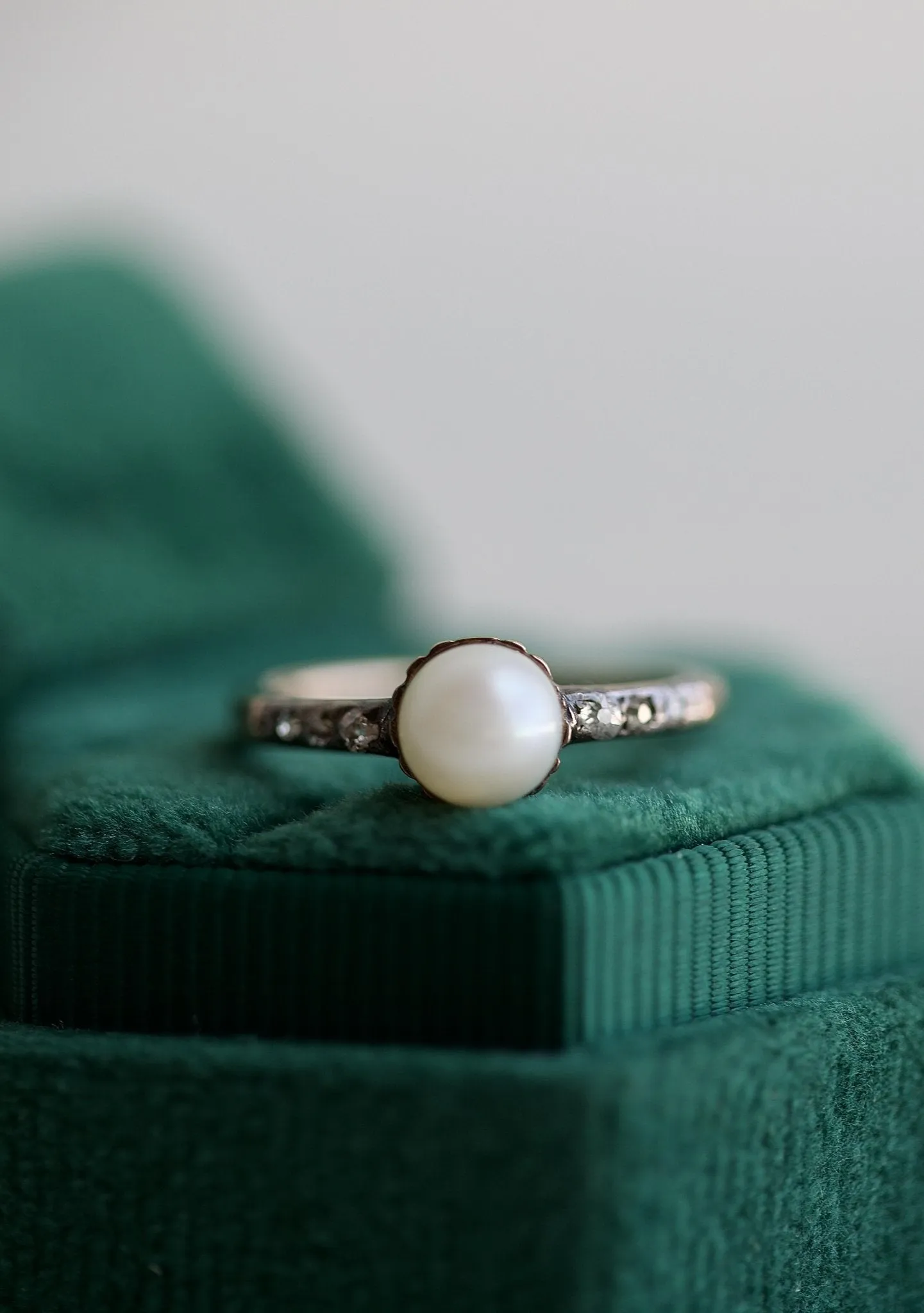 Antique Pearl Diamond Gold Engagement Ring