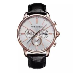 ARIES GOLD URBAN BELFAST ROSE GOLD STAINLESS STEEL G 102 RG-SRG BLACK LEATHER STRAP MEN'S WATCH