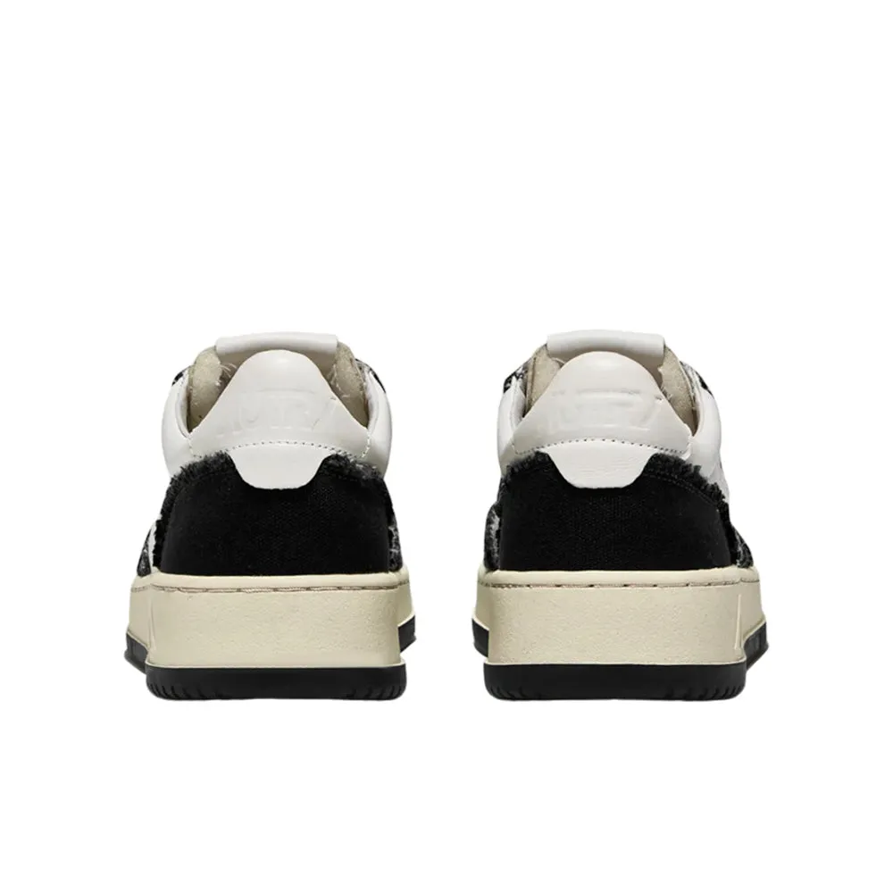 AUTRY UNISEX TWO-TONE MEDALIST LOW SNEAKERS IN SOFT GOATSKIN AND FRAYED CANVAS COLOR WHITE AND BLACK