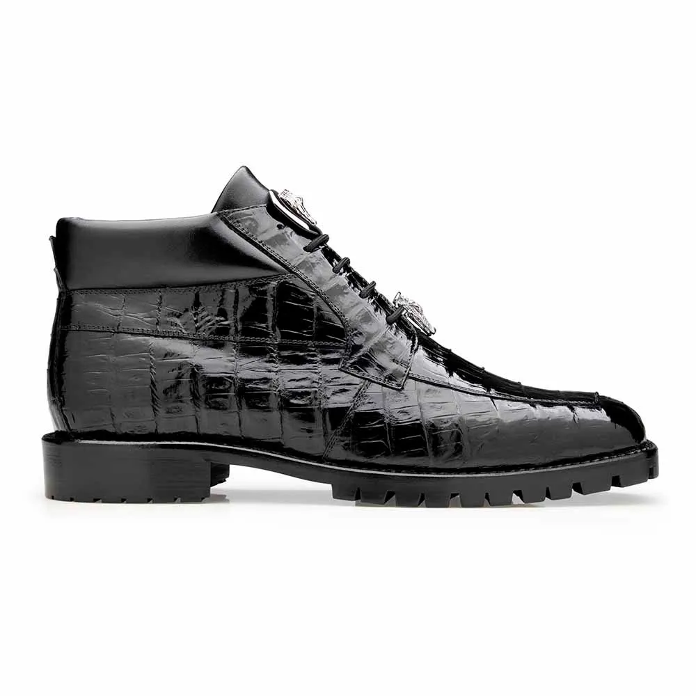 Belvedere Gallardo Genuine Caiman Crocodile Black Boots For Men