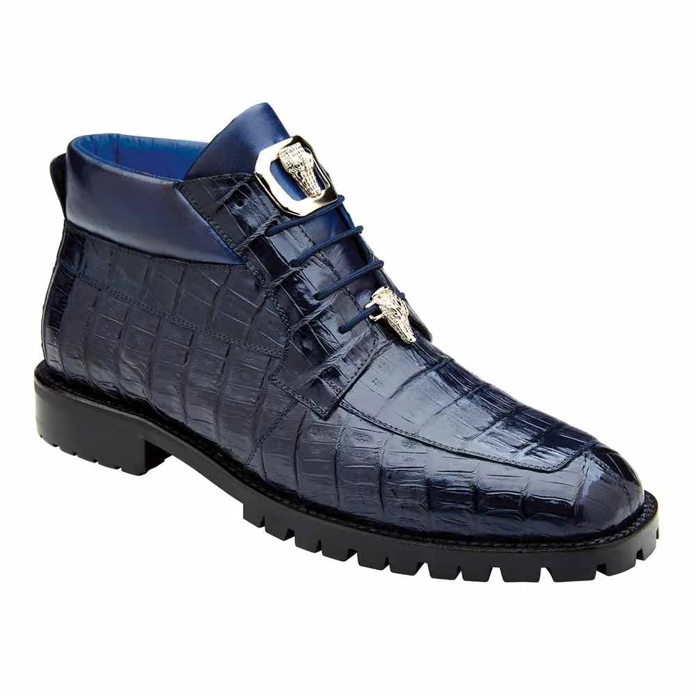 Belvedere Gallardo Genuine Caiman Crocodile Navy Boots For Men