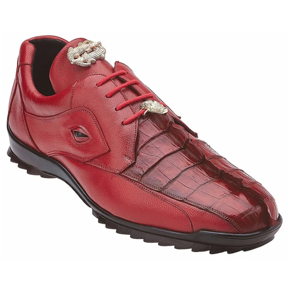 Belvedere Vasco Men's Red Hornback Crocodile & Soft Calf Sneakers