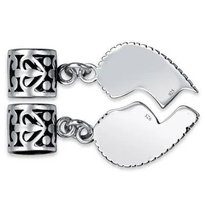 BFF Friend Puzzle 2PC Split Heart Dangle Bead Charm Sterling Silver