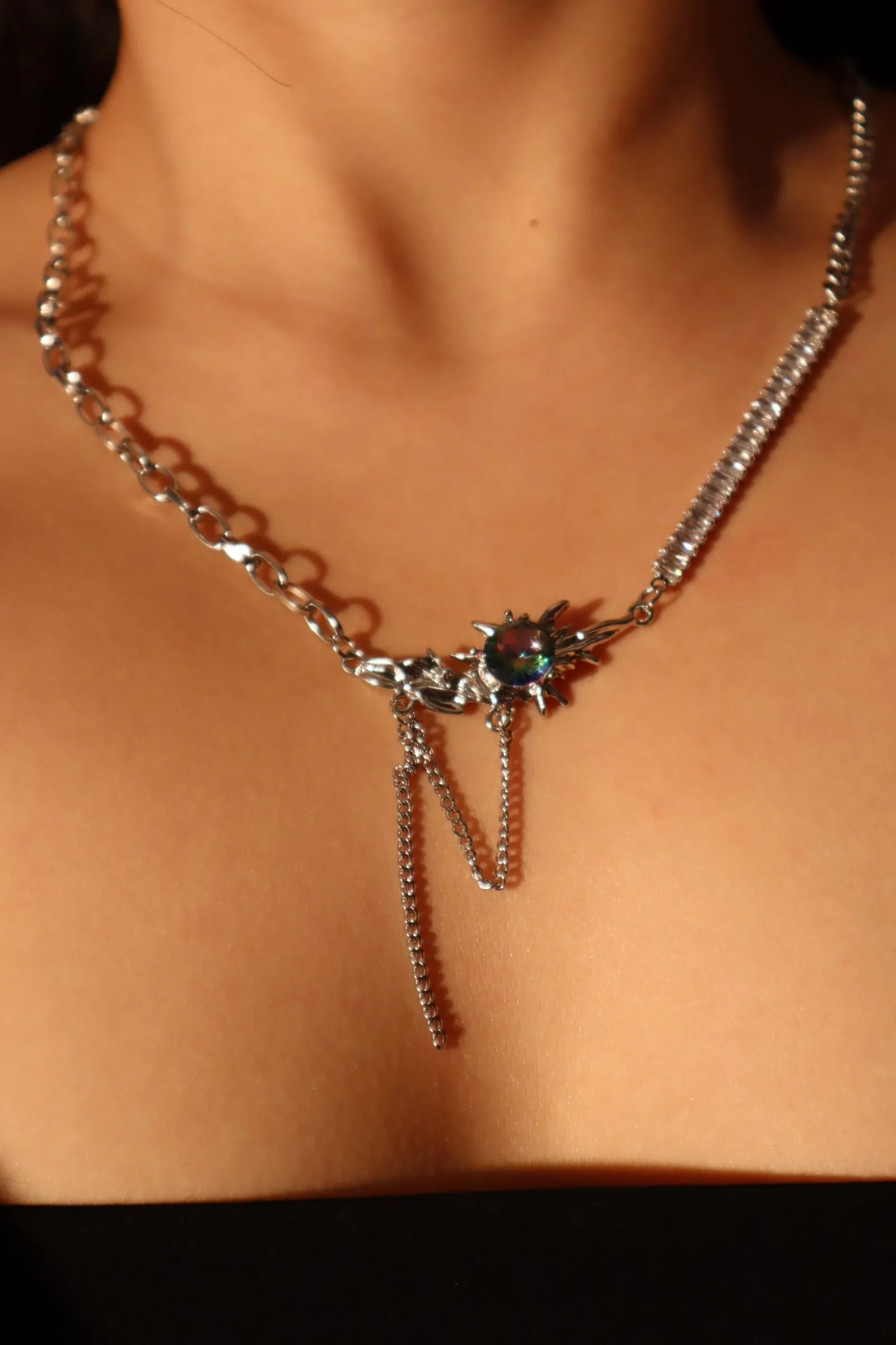 Black Gem Blossom Diamond Necklace