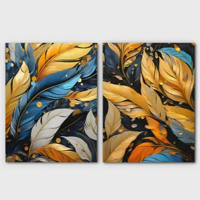 Blue and Gold Feathers (2) Set