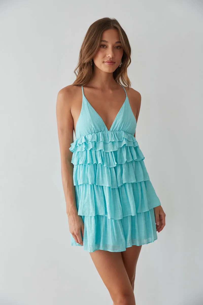 Boardwalk Tiered Ruffle Tie Back Mini Dress