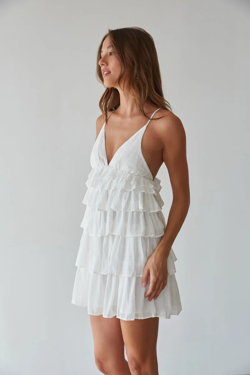 Boardwalk Tiered Ruffle Tie Back Mini Dress