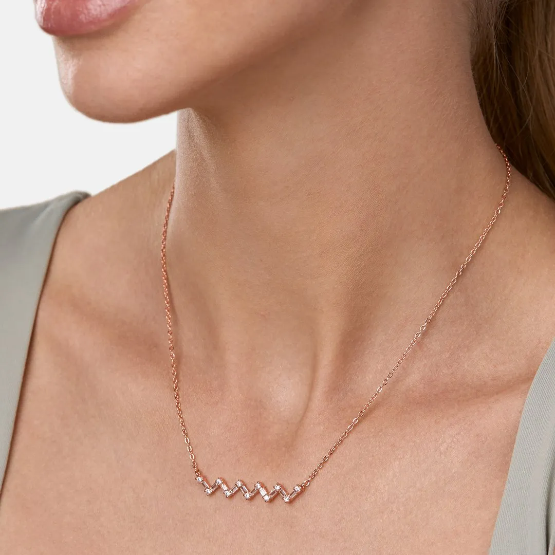 Brass 18k Rose Gold Zigzag Chain Necklace For Women