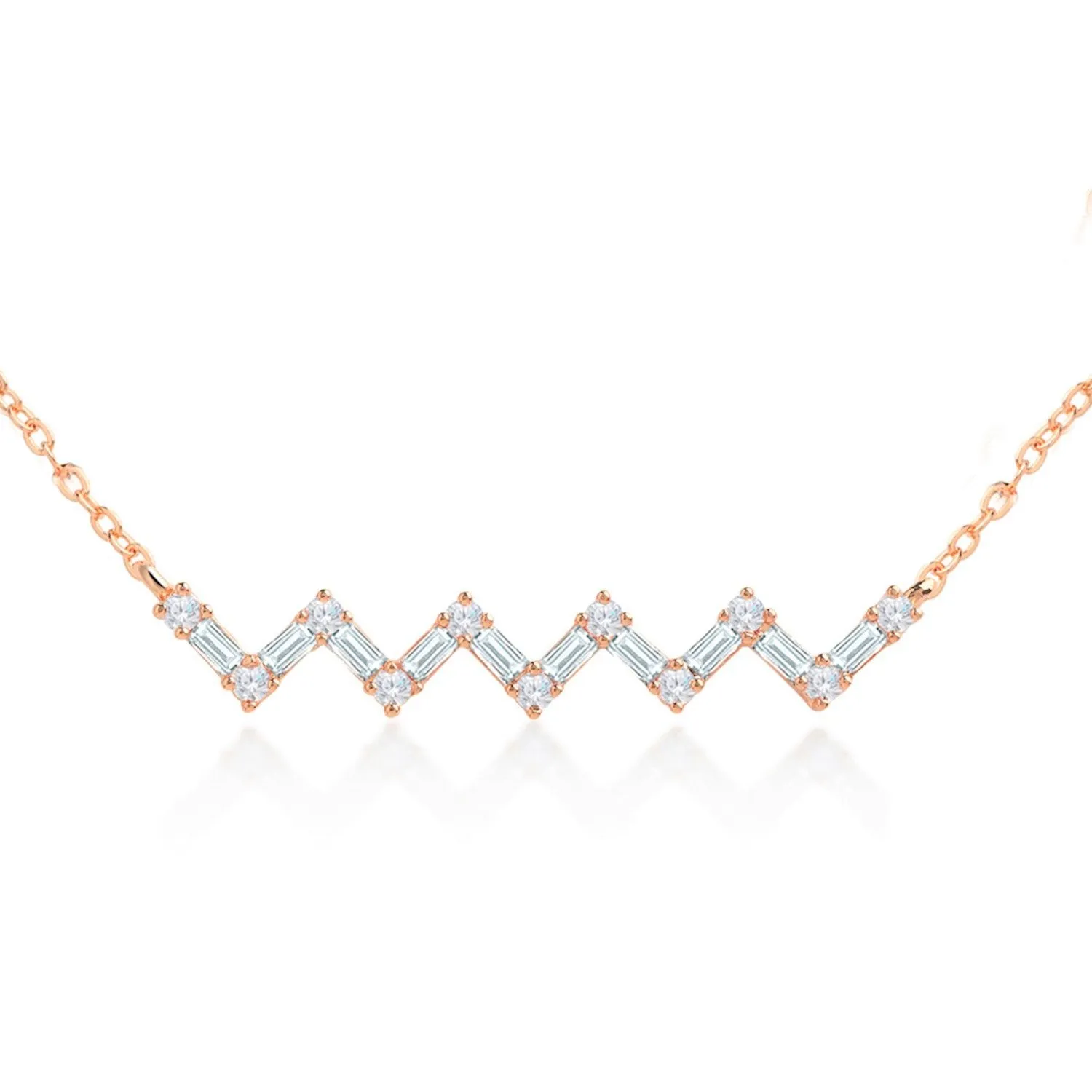 Brass 18k Rose Gold Zigzag Chain Necklace For Women