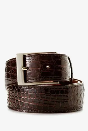 Brown Glossy Crocodile Skin Leather Belt