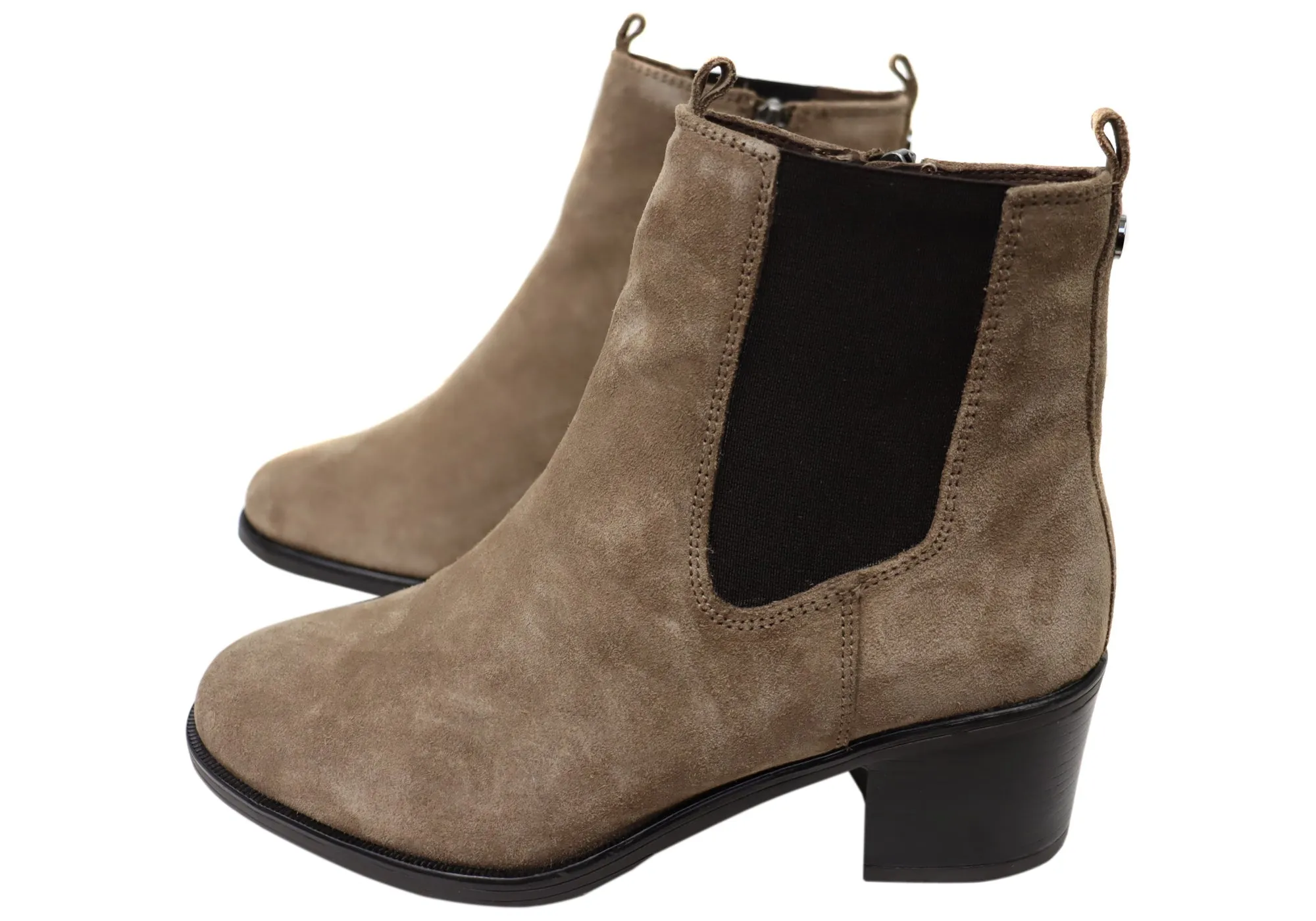 Caprice Jade Womens Comfort Mid Heel Leather Wide Fit Ankle Boots