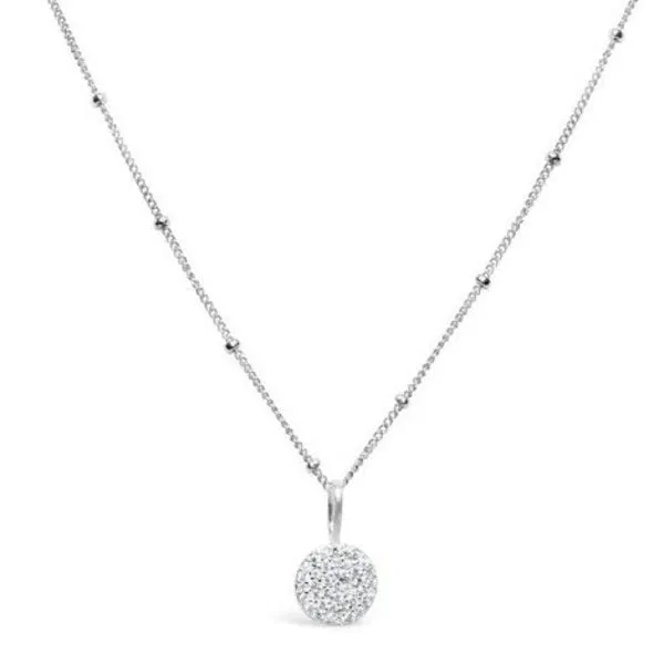 Charm & Chain Necklace - Pave Disk (Silver)