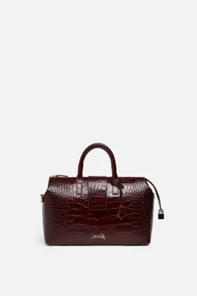 Convertible Executive Leather Bag in Crocodile Print Rich Burgundy - WAITLIST