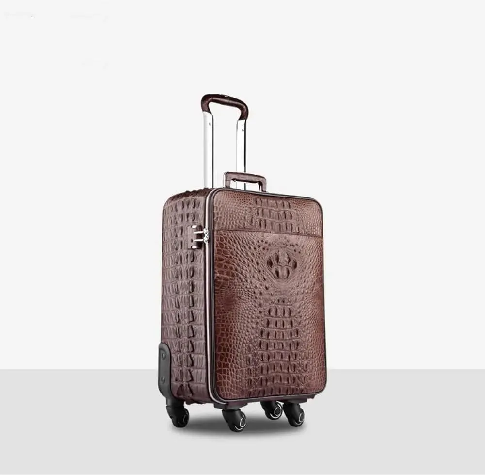 Crocodile Leather 4-Wheeled Trolley Case Travelling Luggage Bags