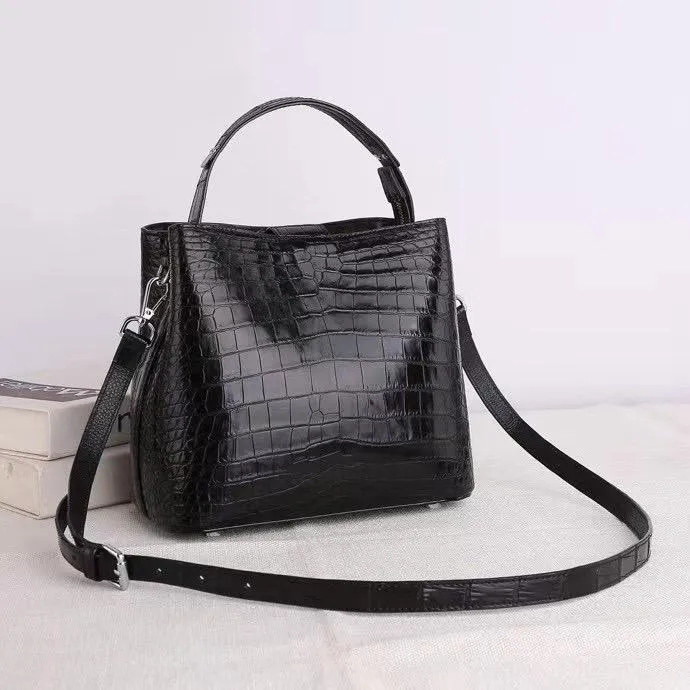 Crocodile Leather Hobo Shoulder Barrel Crossbody Messenger Bags