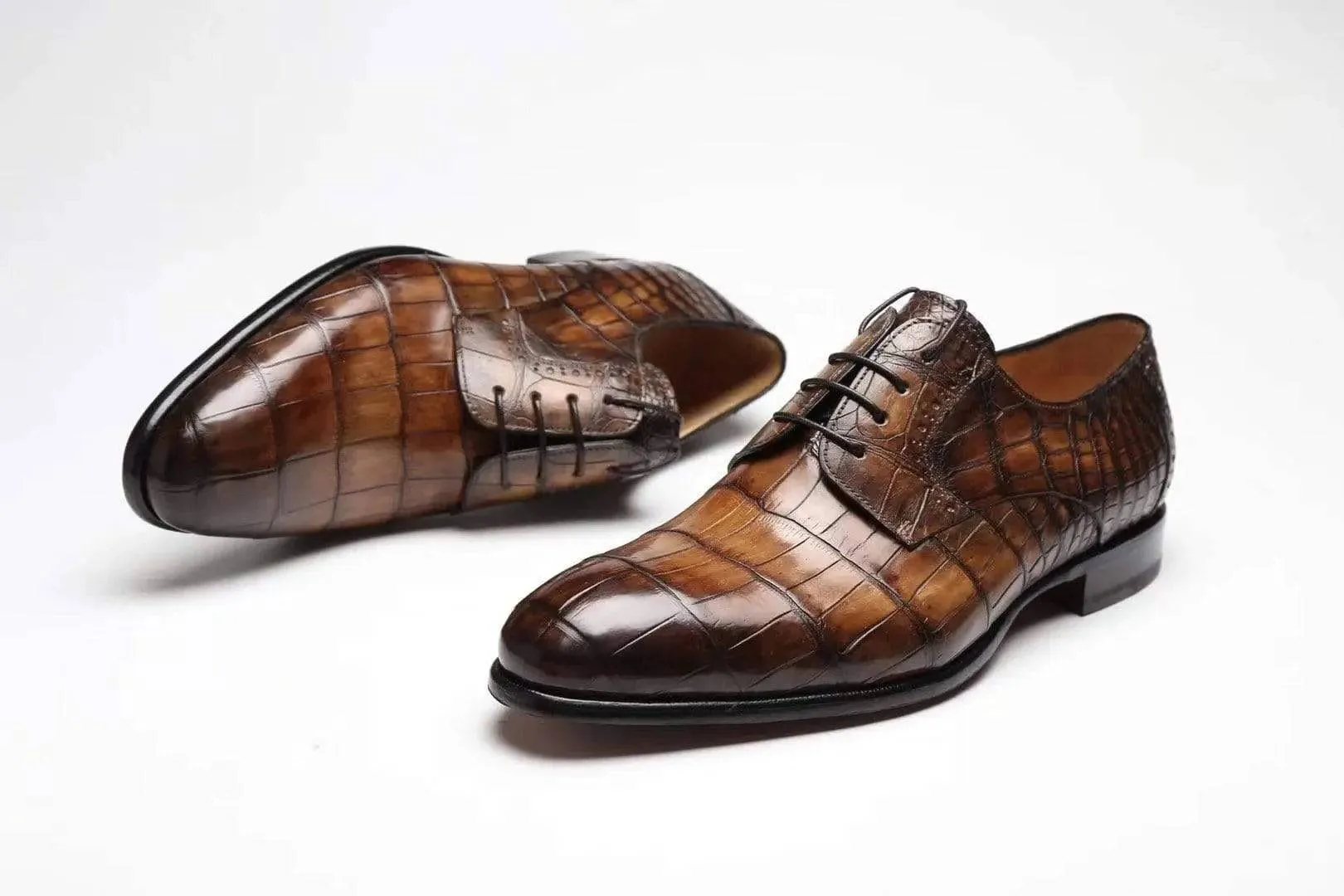 Crocodile Shoes Brown Crocodile Leather Shoes Men Lace Up Business Formal Dress Shoes Luxury