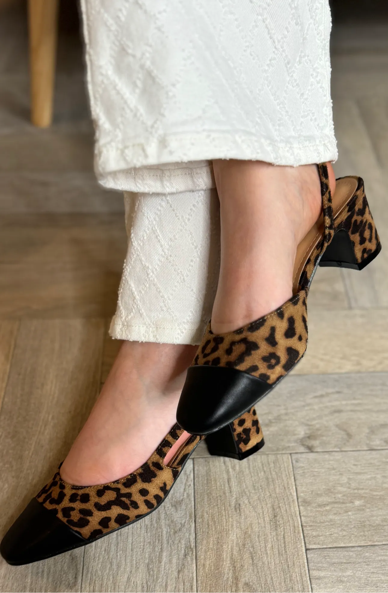 Crystal Brown & Black Animal Print Slingback Shoes