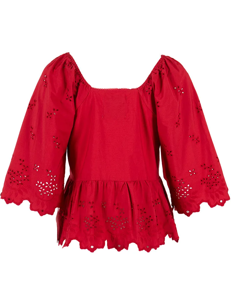 Damson Madder Lana Blouse Red Broderie -