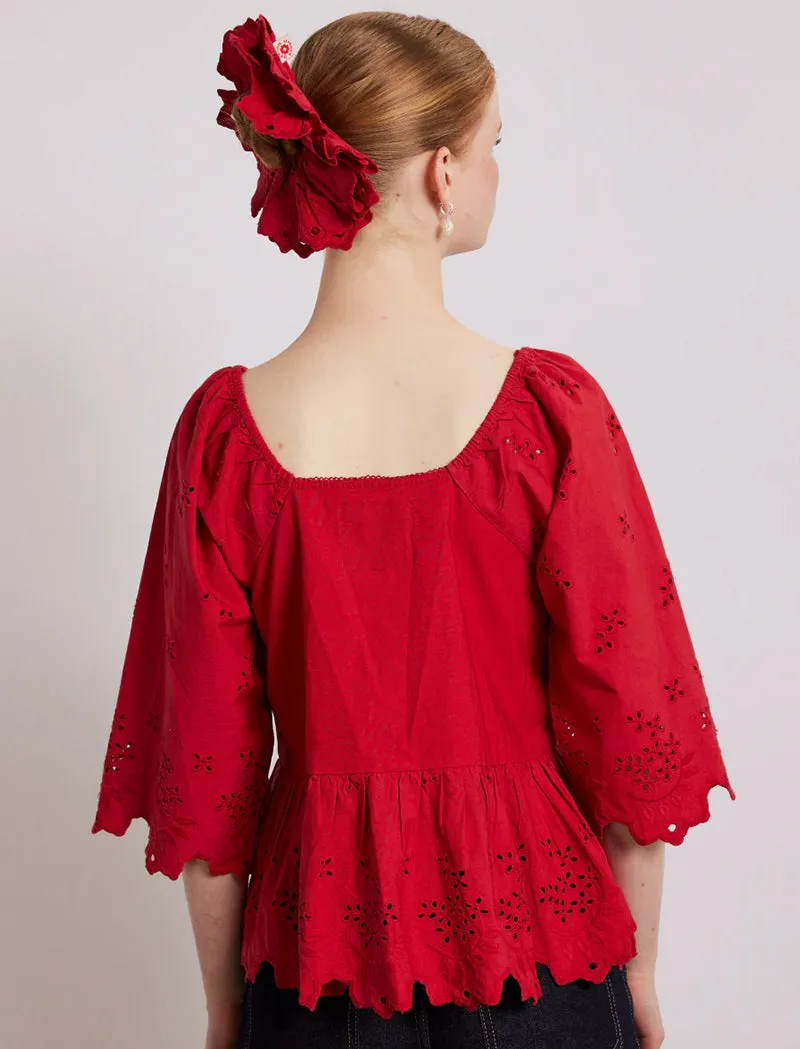 Damson Madder Lana Blouse Red Broderie -