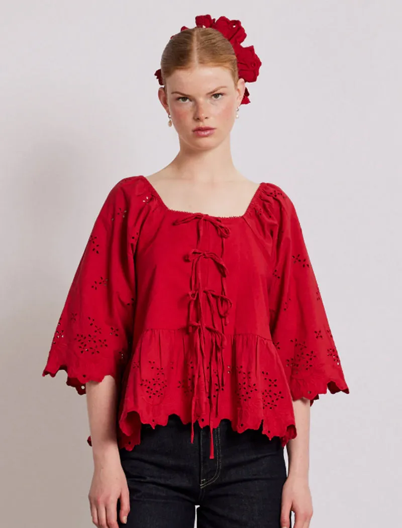 Damson Madder Lana Blouse Red Broderie -