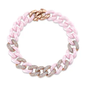 DIAMOND 7 PAVE & PINK CERAMIC ESSENTIAL LINK BRACELET